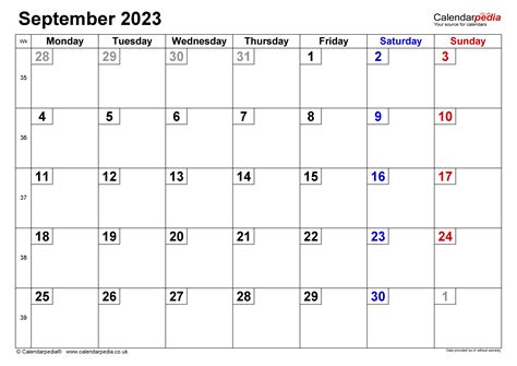 Um ihren eigenen kalender zu erstellen. Calendar September 2023 UK with Excel, Word and PDF templates