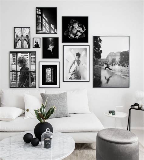 Fotowand Met Zwart Wit Posters In Zwart Houten Fotolijsten Woonkamer Decor Fotowand