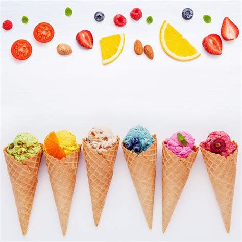 Premium Photo Various Of Ice Cream Flavor In Cones