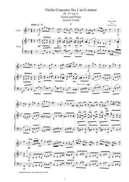Vivaldi Violin Concerto No1 In G Minor Rv 317 Op12 For Violin And
