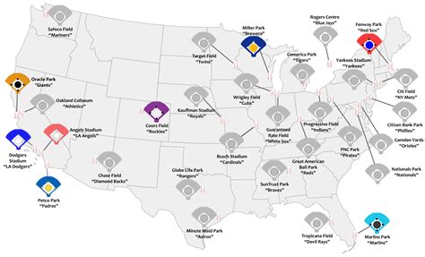 Map Of Mlb Ballparks Baseball Teams In Us Minor Leagues Refrence