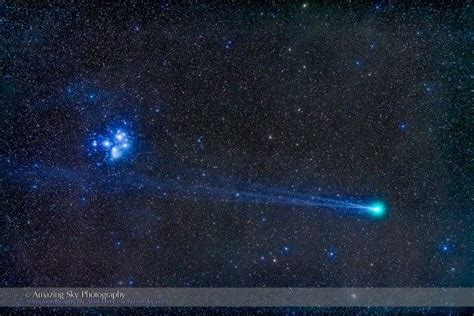 Comet Lovejoy C2014 Q2 Nearest The Pleiades Star Cluster Messier 45