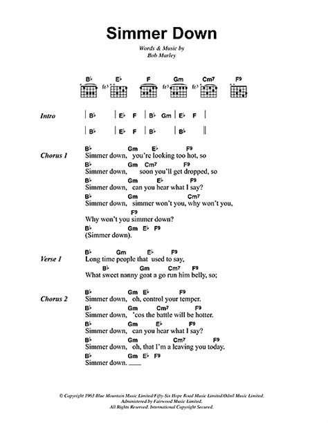 Simmer Down Sheet Music By Bob Marley Lyrics And Chords 41906