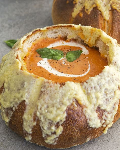 Tomato Soup In A Cheesy Bread Bowl Recipe The Feedfeed