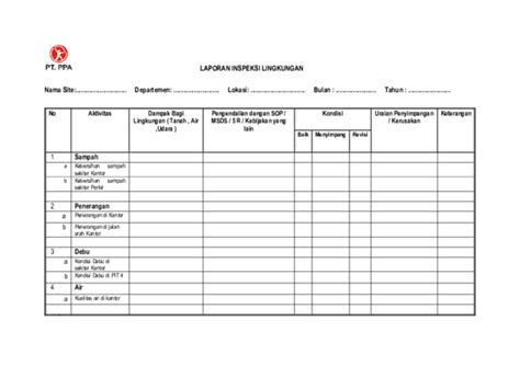 Doc Laporan Inspeksi Lingkungan Pengendalian Dengan Sop Msds 5 R