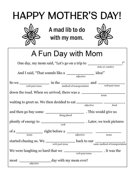 A Fun Mad Lib To Do With Mom On Mothers Day Free And Easy To Download Mothers Day Craft