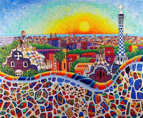 Barcelona Painting Barcelona Sunrise Colors From Park Guell Modern