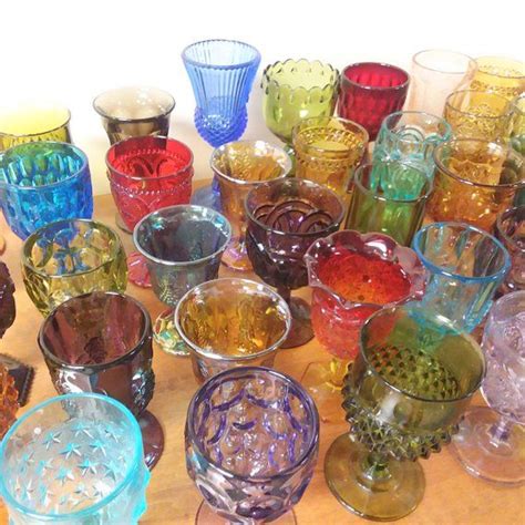 Mismatched Colored Glass Goblets Boho Weddings Colored Glassware Rainbow Glassware Vintage