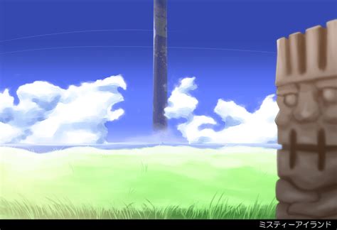 Safebooru Choukichi Clouds Commentary Request Grass Island Letterboxed No Humans Ocean