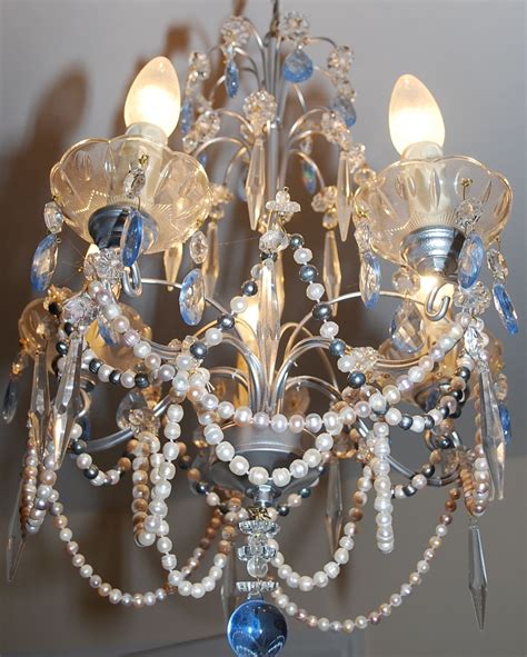 KK A Rare Chandelier Blue Crystals And White Pearls Pearl Chandelier