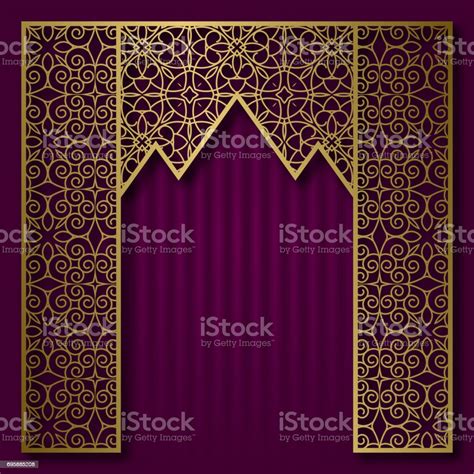 Traditional Background With Golden Patterned Arched Frame Stock