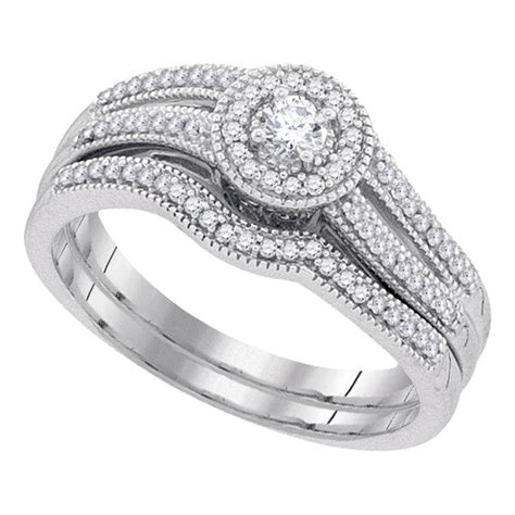 10k White Gold Womens Round Diamond Halo Bridal Wedding Engagement Ring