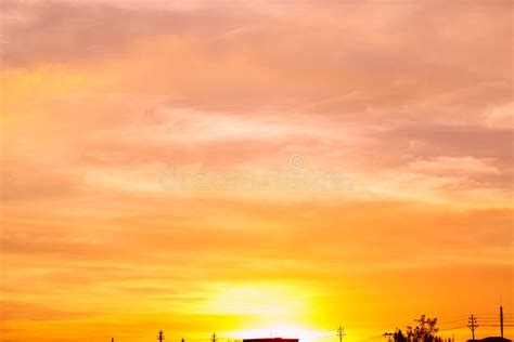 Sunset Sky Clouds Trees Orange Colorful Abstract Background With Fiery