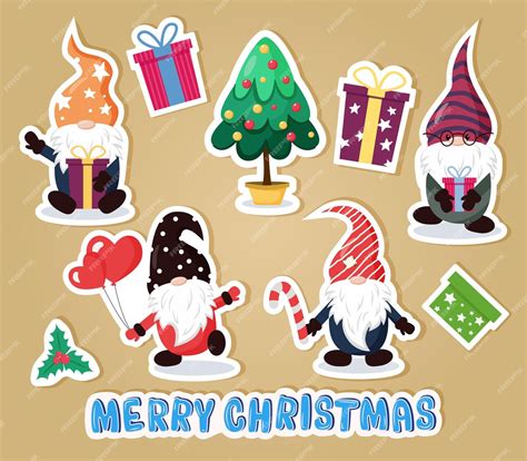 Premium Vector Christmas Gnomes Sticker Happy New Year And Merry Christmas Vector Illustration