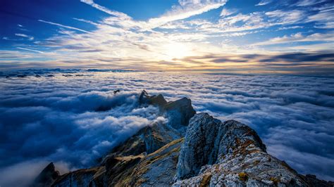 Saentis Mountains Clouds View From Top 4k Hd Nature 4k Wallpapers