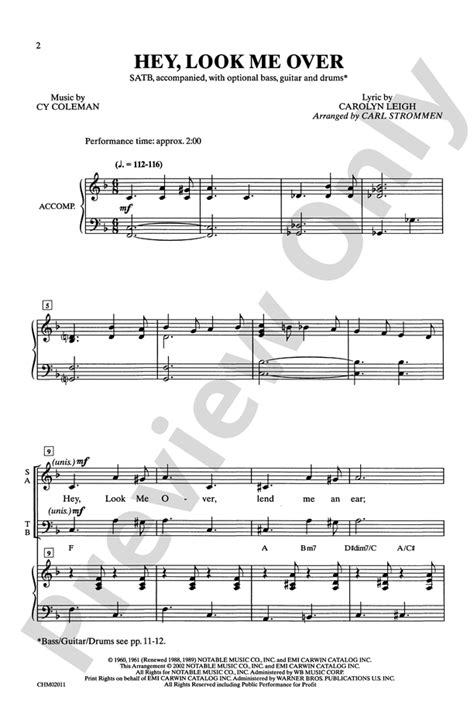 Hey Look Me Over Satb Choral Octavo Cy Coleman Digital Sheet Music
