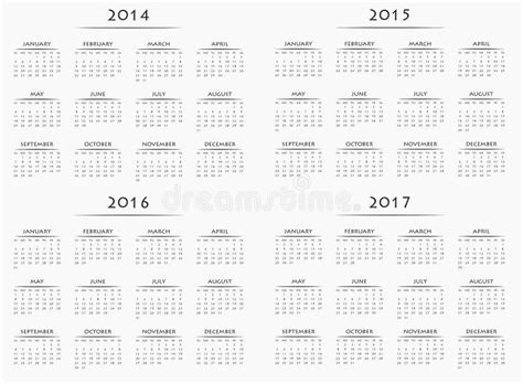 Calendar For Years 2014 2017 Stock Vector Illustration Of September