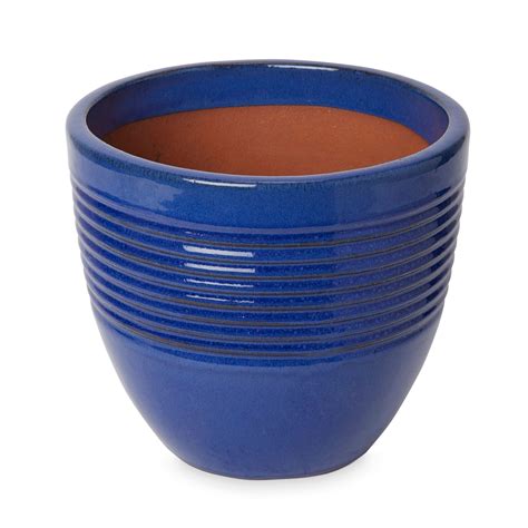 Tiwlip Blue Ceramic Ribbed Plant Pot Dia27cm Departments Diy At Bandq