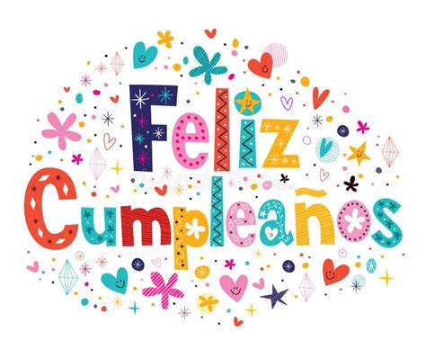 Feliz Cumpleanos Happy Birthday In Spanish Text Stock Vector
