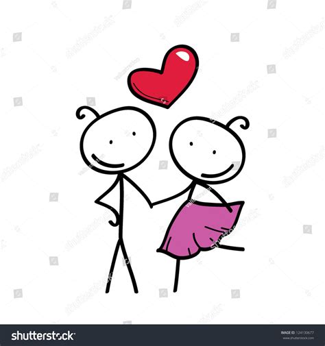 Stick Figure Love Couple Heart Stock Vector Royalty Free 124130677