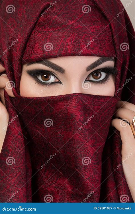 Portrait Of Beautiful Arabian Girl Hiding Her Face Stock Image Image Of Face Cashmere 52501077