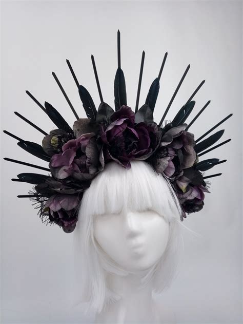 Gothic Spiked Flower Crown Gothic Feather Headdress Black Etsy