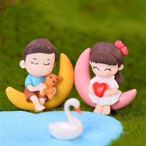 Moon Couple Miniature Figurine Fairy Garden Dollhouse Decor Mini
