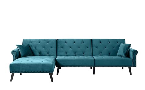 Contemporary Modern Velvet Sleeper Futon Sofa Mid Century L Shape