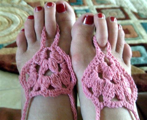 Barefoot Sandals Peach Crochet Beach Wear Nude Shoes Foot Etsy