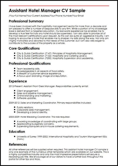 Hssc constable (male) online form 2021. Assistant Hotel Manager CV Sample | MyperfectCV