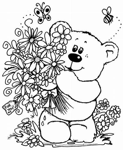 Coloring Flowers Pages Colouring Bear Flower Teddy