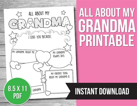 All About Grandma Printable Template Kids T For Grandma Etsy