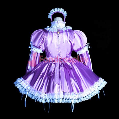 Us 11991 French Lockable Sissy Maid Satin Dress Purple Cosplay Cd
