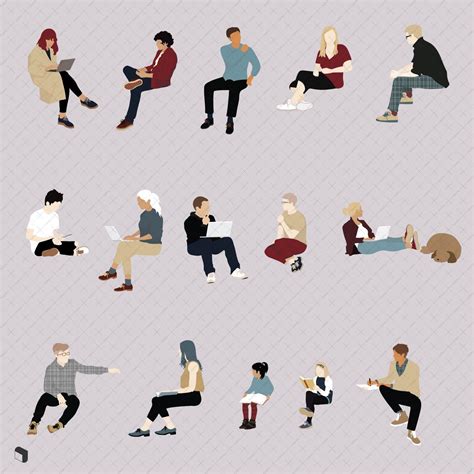 Flat Vector People Sitting Cutouts for Architecture | People cutout, People illustration, People ...
