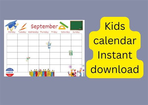 Kids Calendar Fun Kids Calendar Instant Printable Etsy