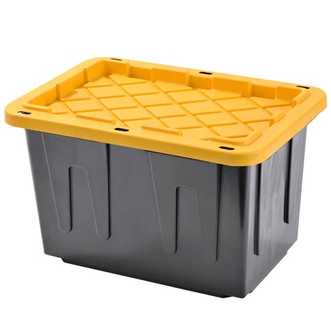 Plastic Heavy Duty Storage Tote Box Gallon Black With Yellow Snap