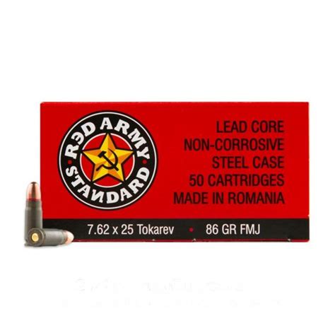 762x25mm Tokarev 86 Grain Fmj Red Army Standard 50 Rounds