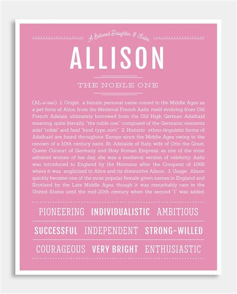 Allison Name Art Print Classic Names Names With Meaning Names