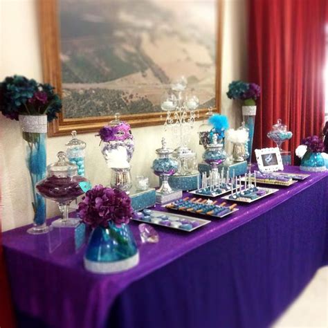 Purple And Teal Masquerade Candydessert Buffet By Candied Confections