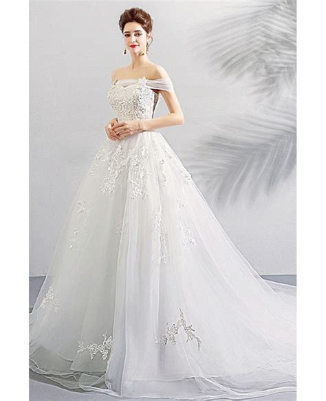 Gorgeous White Off Shoulder Ball Gown Wedding Dress Lace