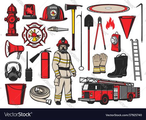 Firefighter Equipment And Fire Fighting Tools Vector Image