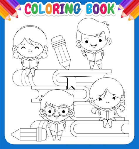Libro De Colorear Para Niños Niños De Escuela Lindos Dibujos Animados