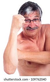 Naked Middle Aged Man Gesturing Fist Foto De Stock Shutterstock