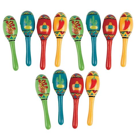 Kicko Mini Wooden Maracas With Festive Print For Party Favors Adults