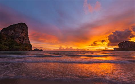 Krabi Thailand Sunset At Railay Beach Photo Landscape 4k Ultra Hd