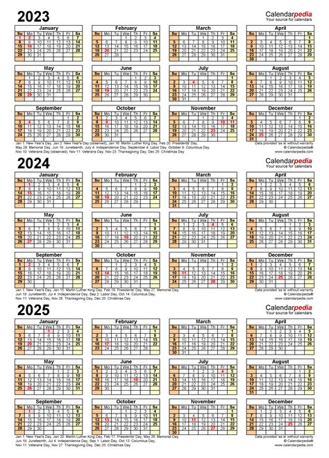 Three Year Calendars For 2023 2024 2025 Uk For Pdf