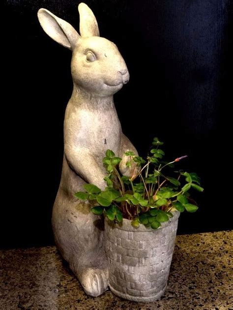 Bunny Rabbit W Basket Cement Planter Statue 16 Resin French Country