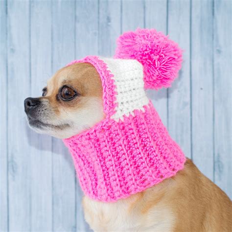Dog Hat Pink Crochet Girl Dog Hat With Pom Pom Winter Snood Dog Hat For Chihuahua Funny