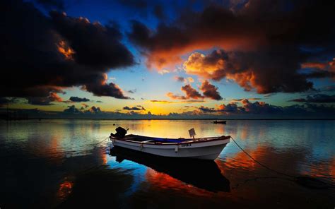 Wallpaper Pemandangan Perahu Matahari Terbenam Laut Teluk Air