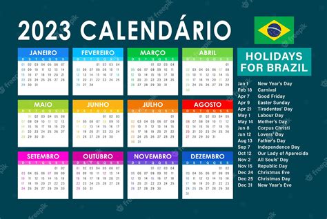 Vector De Calendario 2023 Versión Brasileña Con Días Festivos Vector
